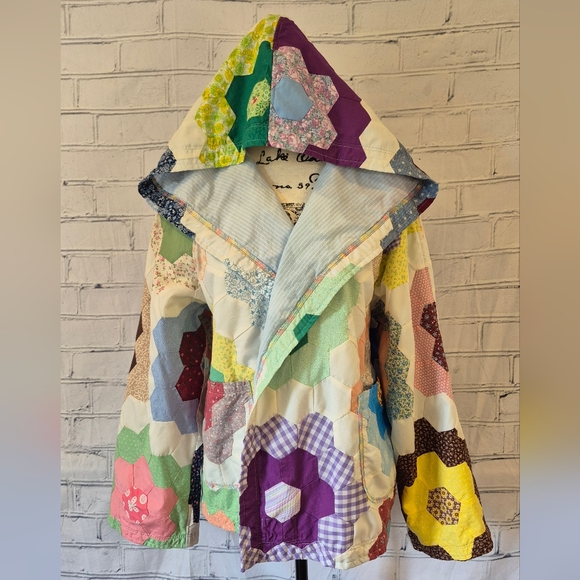 Chopshop Jackets & Blazers - Quilted Patchwork Hooded Jacket - Multi Colored